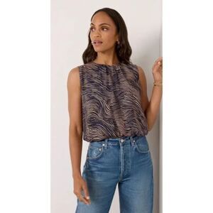 Evereve Isabella Bubble Tank Womens Size Medium Tan Black Sleeveless $78